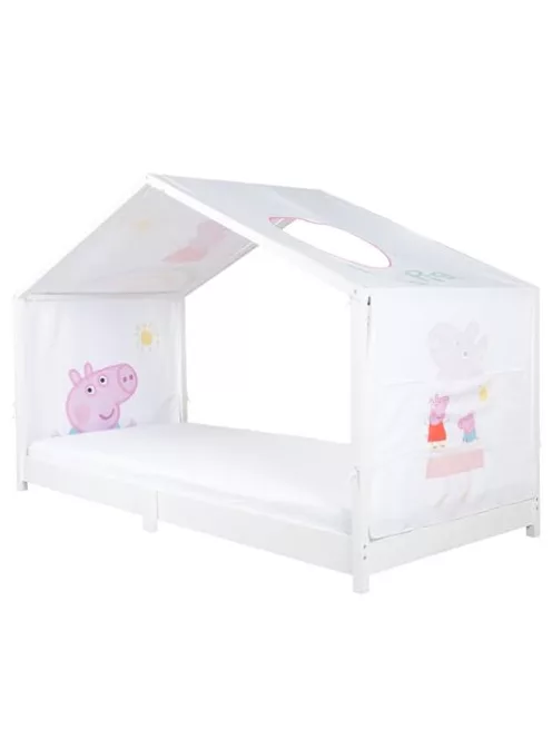 Roba Peppa Pig huzat Montessori házikó ágyhoz 90 × 200 cm – baldachinos kiegészítő 3 tárolózsebbel és tetőablakkal – fehér/rózsaszín OUTLET termék