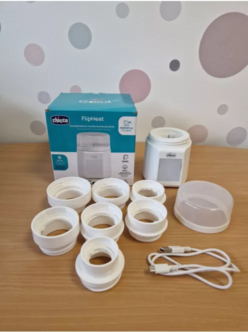 Chicco hordozható, multifunkciós cumisüveg-melegítő sterilizálóval, önsterilizáló, USB-C akkumulátoros, 7 adapterrel OUTLET termék