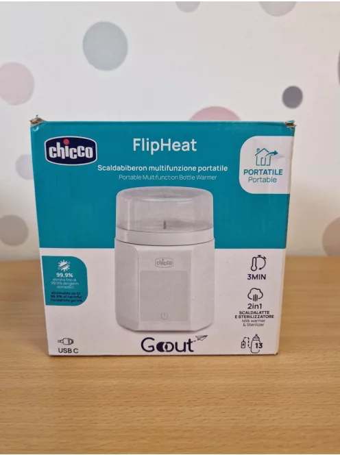 Chicco hordozható, multifunkciós cumisüveg-melegítő sterilizálóval, önsterilizáló, USB-C akkumulátoros, 7 adapterrel OUTLET termék