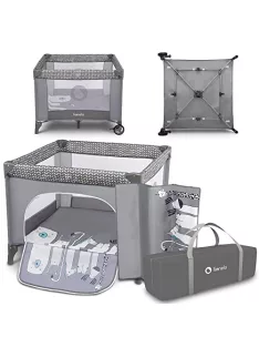   Lionelo Lene 2in1 utazóágy és járóka, születéstől 15 kg-ig, cipzáras oldalbejárat, gyors összecsukás, fékes kerekek, hordtáska OUTLET termék