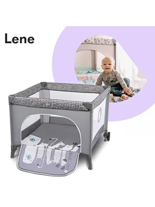Lionelo Lene 2in1 utazóágy és járóka, születéstől 15 kg-ig, cipzáras oldalbejárat, gyors összecsukás, fékes kerekek, hordtáska OUTLET termék