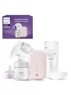   Philips AVENT elektromos egyes mellszívó, klinikai minőségű, a baba ritmusát követő szívás, 125 ml-es cumisüveg és melltartóbetétek, rózsaszín, 5 részes, SCF395/31 modell OUTLET termék