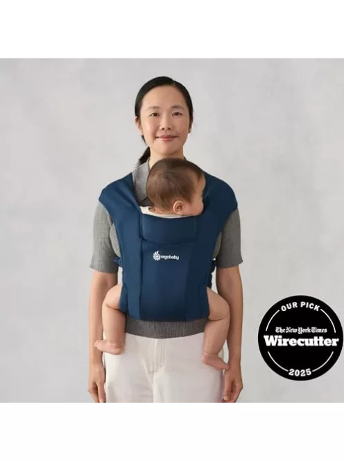 Ergobaby Embrace babahordozó újszülötteknek, 0–12 hónapos korig (3,2–11,3 kg), ergonomikus, 2 pozíciós babahordozó fej- és nyaktámasszal, csípőbarát M-tartással, Midnight Blue OUTLET termék