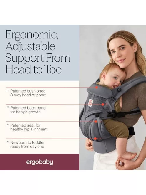 Ergobaby Omni Classic 4 pozíciós  babahordozó újszülötteknek és kisgyermekeknek, 0–48 hónapos korig szürke szìnű OUTLET termék
