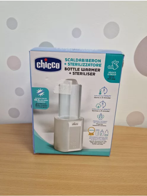 Chicco 2 az 1-ben bébiétel- és cumisüveg-melegítő, időzítő és kiolvasztó funkcióval, sterilizáló funkcióval, cumisüvegekhez és bébiételes üvegekhez is, multifunkciós, fehér OUTLET termék