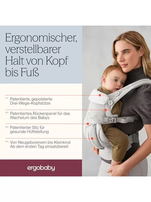 Ergobaby Omni Classic hordozó újszülötteknek és kisgyermekeknek, 0–48 hónapos korig, csípőbarát minősítésével rendelkezik OUTLET termék