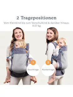   Beco Toddler Cool babahordozó 9-27 kg közötti, 24-48 hó ,hasi és háti hordozás, szürke OUTLET termék