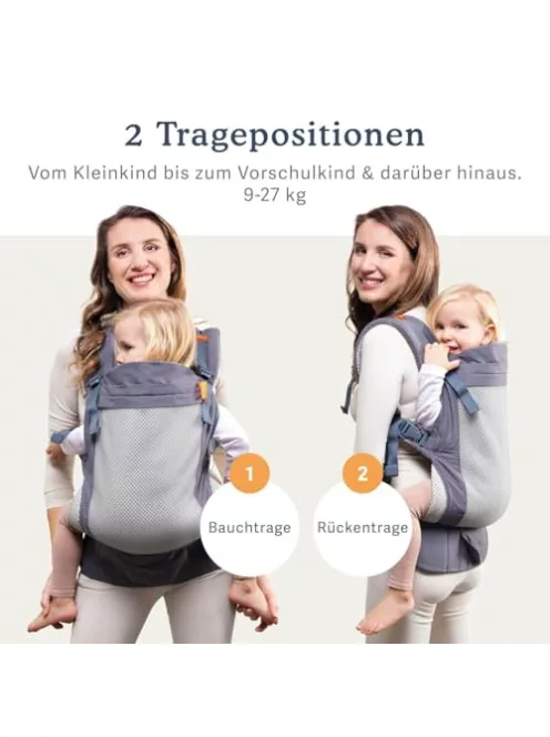 Beco Toddler Cool babahordozó 9-27 kg közötti, 24-48 hó ,hasi és háti hordozás, szürke OUTLET termék