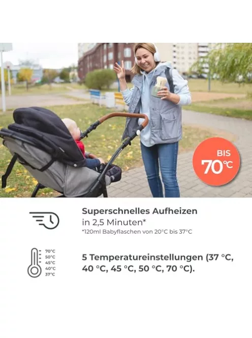 Nuvita vezeték nélküli cumisüveg-melegítő 70 °C – USB-ről tölthető, gyors melegítés 2,5 perc alatt, akár 6 órán át melegen tart OUTLET termék