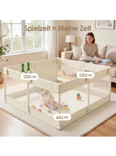   Járóka babáknak és kisgyermekeknek – 120x120x66 cm, légáteresztő hálós oldalakkal, bézs OUTLET termék