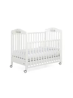   Foppapedretti  masszív bükkfa olasz gyerekágy állítható oldalráccsal, 131 x 73 x 108 cm, 27 kg, fehér OUTLET termék