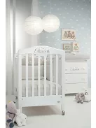 Foppapedretti  masszív bükkfa olasz gyerekágy állítható oldalráccsal, 131 x 73 x 108 cm, 27 kg, fehér OUTLET termék