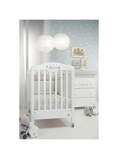 Foppapedretti  masszív bükkfa olasz gyerekágy állítható oldalráccsal, 131 x 73 x 108 cm, 27 kg, fehér OUTLET termék