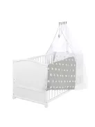 Roba Little  kiságy, junior gyermekággyá állítható – 70 x 140 cm fehér + teljes textilszett csillag mintával – állítható magasságú OUTLET termék