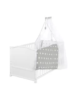   Roba Little  kiságy, junior gyermekággyá állítható – 70 x 140 cm fehér + teljes textilszett csillag mintával – állítható magasságú OUTLET termék