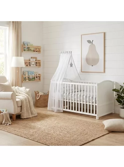 Roba Little  kiságy, junior gyermekággyá állítható – 70 x 140 cm fehér + teljes textilszett csillag mintával – állítható magasságú OUTLET termék