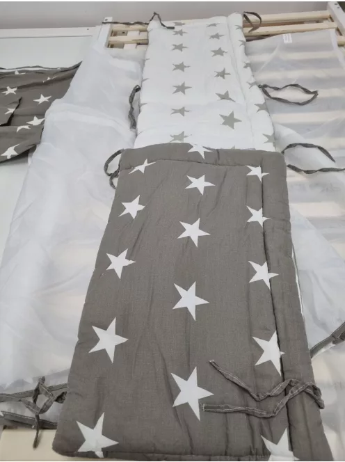 Roba Little  kiságy, junior gyermekággyá állítható – 70 x 140 cm fehér + teljes textilszett csillag mintával – állítható magasságú OUTLET termék