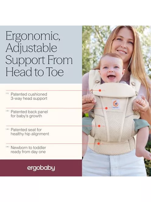 Ergobaby Omni Breeze babahordozó újszülötteknek, 4 hordozási pozíció, fekete OUTLET termék