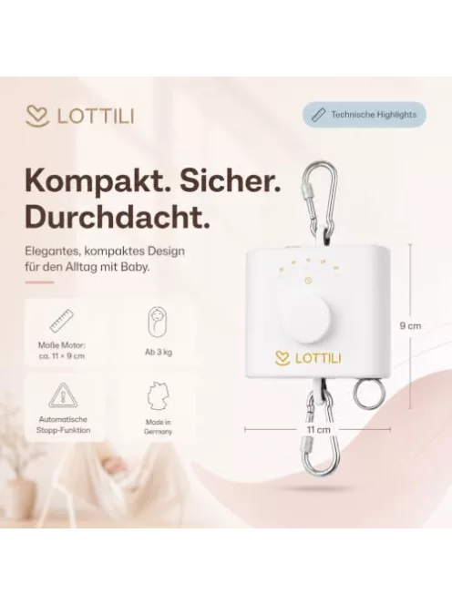 Lottili Elektromos motor baba rugós bölcsőhöz. hangtalan és öntanuló, időzítővel és folyamatos üzemmóddal OUTLET termék