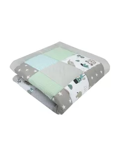   Medi Partners játszószőnyeg babáknak, 100% pamut, 120x120 cm – vastag, puha járókabetét, minky-vafli babatakaró (Mint Zoo) OUTLET termék
