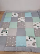 Medi Partners játszószőnyeg babáknak, 100% pamut, 120x120 cm – vastag, puha járókabetét, minky-vafli babatakaró (Mint Zoo) OUTLET termék