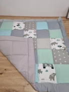 Medi Partners játszószőnyeg babáknak, 100% pamut, 120x120 cm – vastag, puha járókabetét, minky-vafli babatakaró (Mint Zoo) OUTLET termék