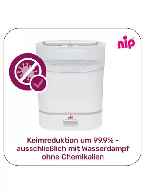 Nip sterilizáló cumisüvegekhez, gőzsterilizátor 6 cumisüveghez és tartozékokhoz, fehér OUTLET termék