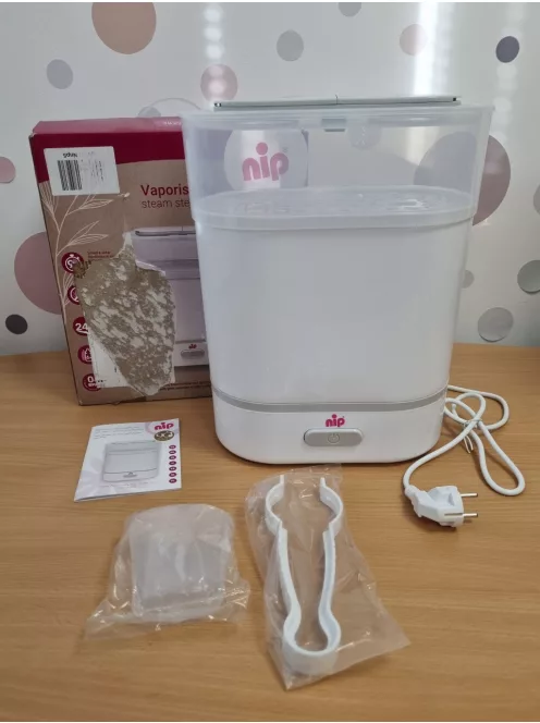 Nip sterilizáló cumisüvegekhez, gőzsterilizátor 6 cumisüveghez és tartozékokhoz, fehér OUTLET termék