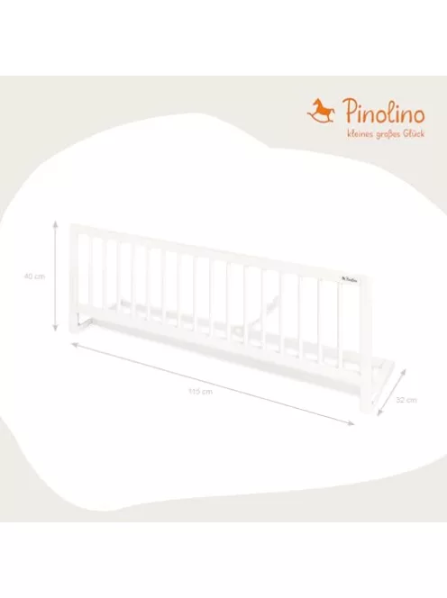 PINOLINO Comfort ágyrács, fa leesésgátló rács gyerekágyhoz és szülői ágyhoz, tömör bükk, szerelés nélküli, matrac alá, összekötő hevederrel, 19 cm-ig, 115 x 32 x 40 cm, fehér lakkozott OUTLET termék