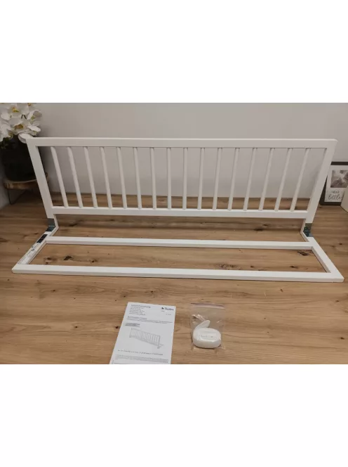 PINOLINO Comfort ágyrács, fa leesésgátló rács gyerekágyhoz és szülői ágyhoz, tömör bükk, szerelés nélküli, matrac alá, összekötő hevederrel, 19 cm-ig, 115 x 32 x 40 cm, fehér lakkozott OUTLET termék