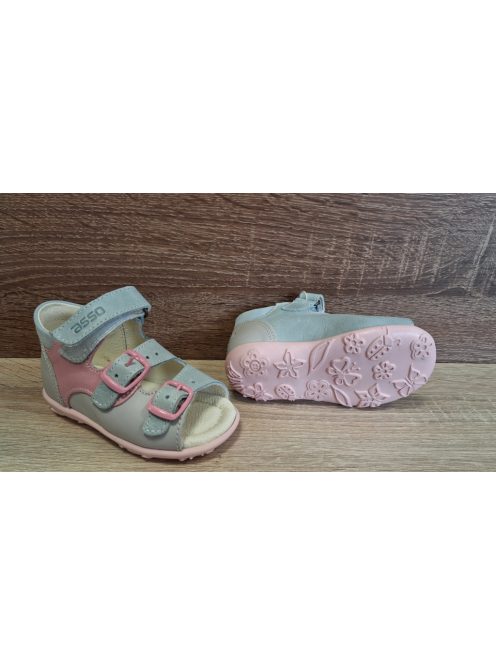 Asso lányka bőr szandál-rózsaszín-szürke cicás 21-es méret