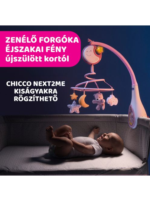 Chicco Next 2 Dreams zenélő-forgó éjszakai fény Rózsaszín